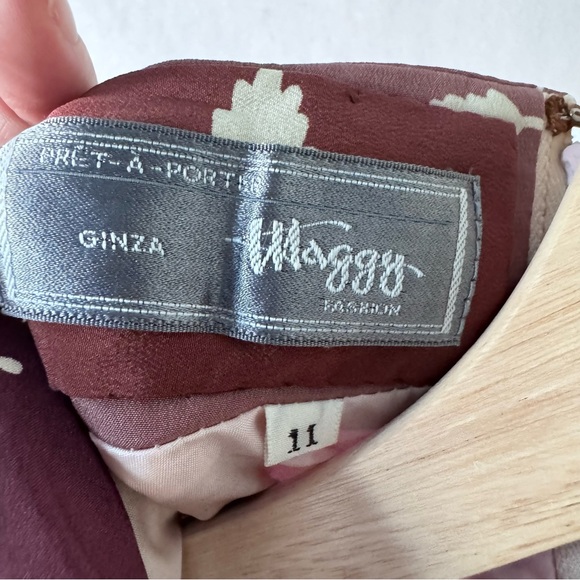 Vintage 1970s Waggy Ginza Leaf Print Dress • Plum Ombre • Size 11 (M) - Picture 6 of 14